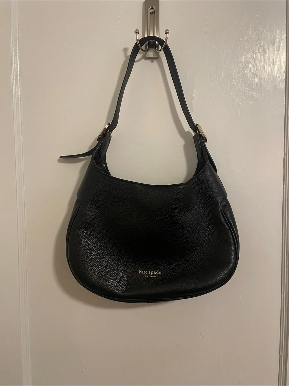 Kate Spade Black Pebbled Genuine Leather Shoulder Hobo | Gold Hardware - Picture 1 of 5